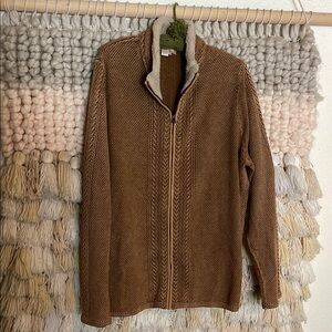 Carbon 2 Cobalt Men’s Wharf Zip-Up Sweater Cable Knit Cotton Sherpa Collar XL